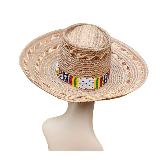 Boho Rancher Straw Hat Rainbow Band Wide Brim Festival Coastal Summer main image 3